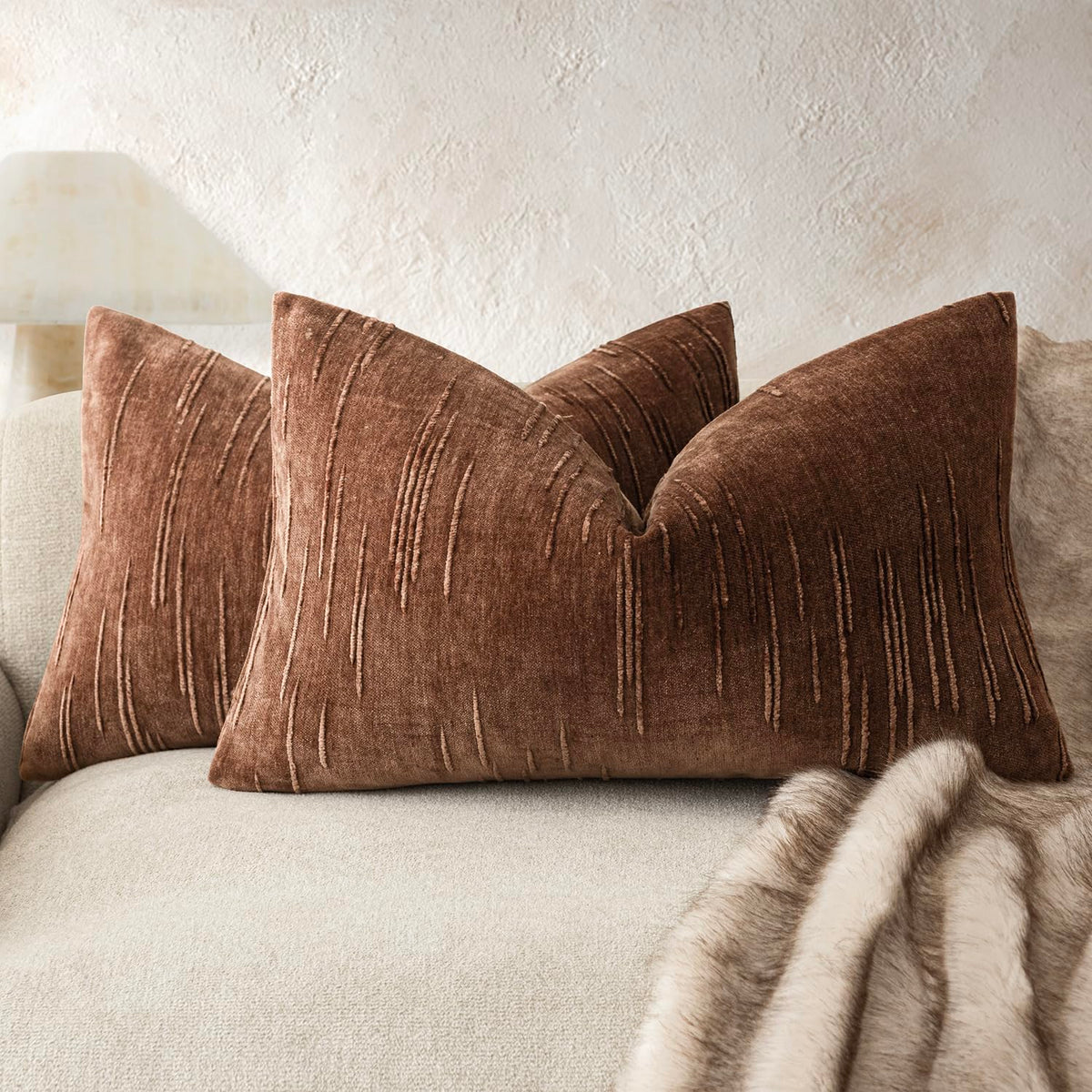 Foindtower Pack of 2 Slubby Textured Chenille Throw Decorative Pillow Covers Square Accent Solid Cushion Cover Soft Farmhouse Pillow Case for Couch Sofa Bedroom Living Room 20x20 Inch,Dark Olive Green