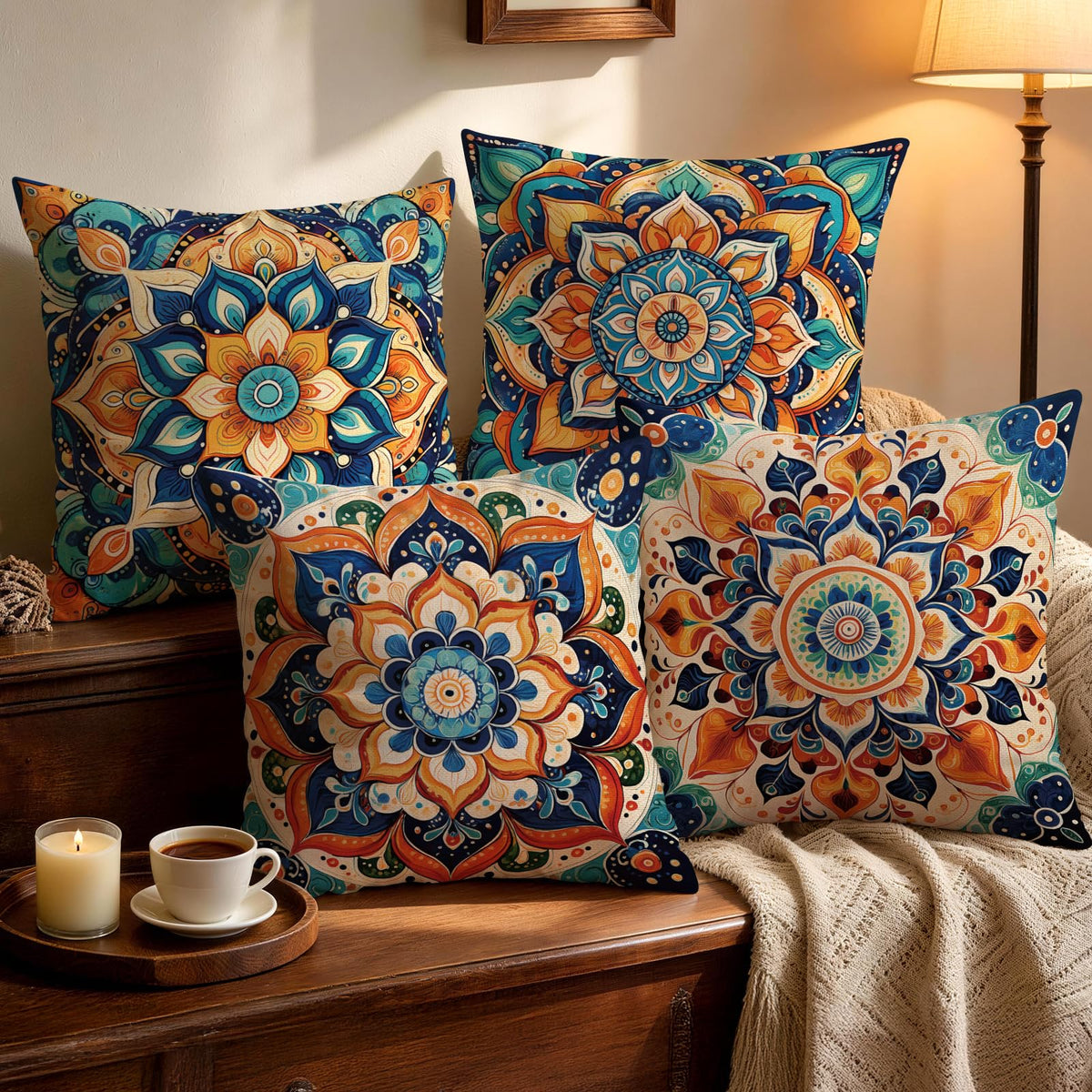 OBSEDE Retro Wood Grain Geometric Throw Pillow Covers 18 x 18 Inch Set of 4