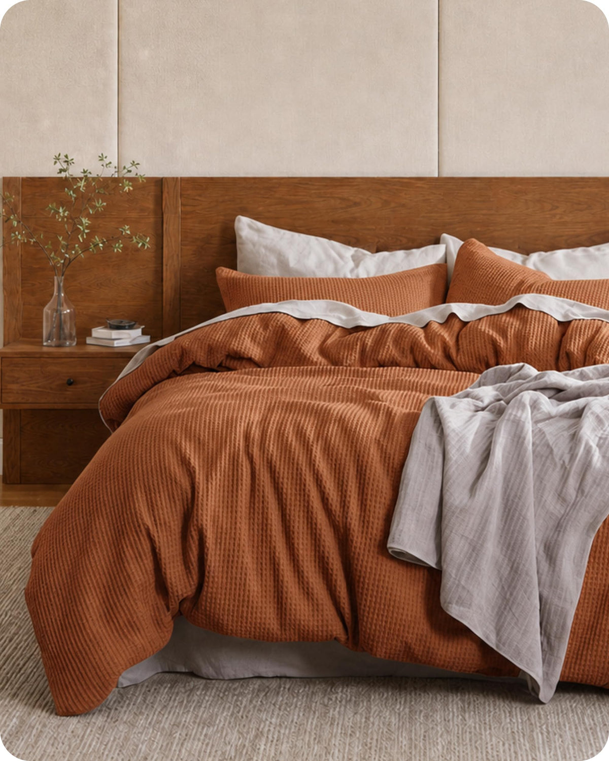 Bedsure PureWoven 3 Pieces 100% Cotton Waffle Duvet Cover Set, King, Linen