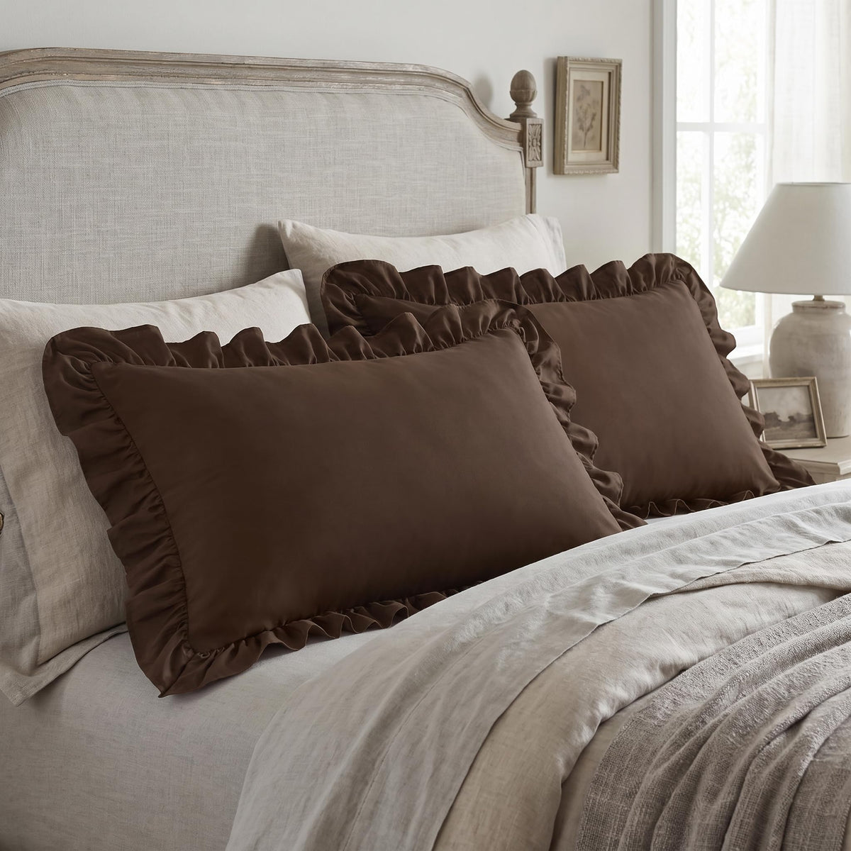 Bedsure Ruffle Pillow Cases Standard Size Set of 2, White Pillow Shams
