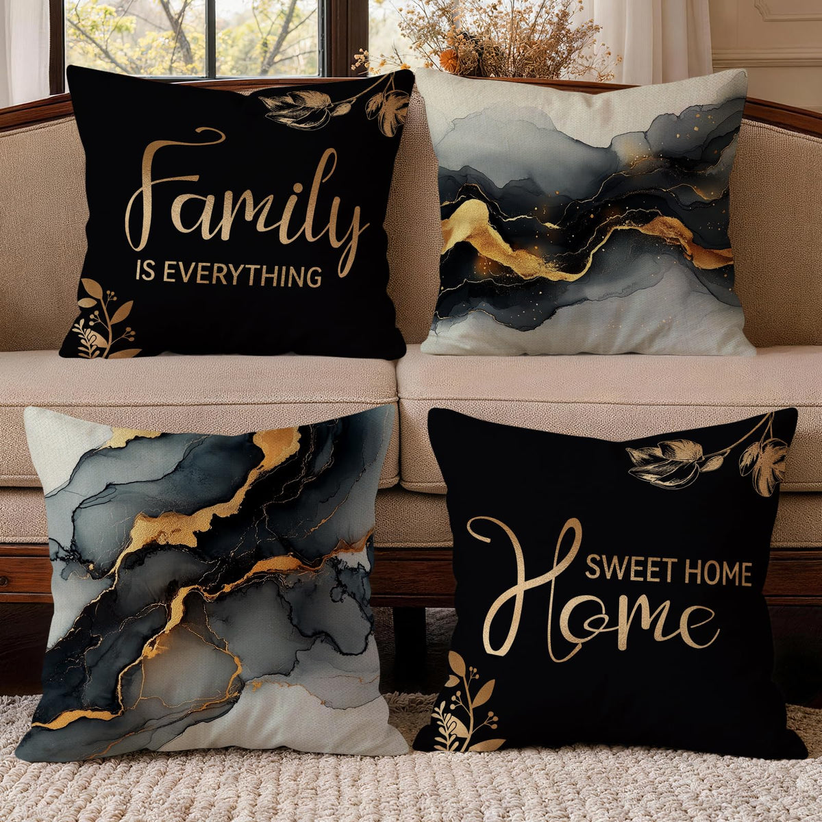 OBSEDE Retro Wood Grain Geometric Throw Pillow Covers 18 x 18 Inch Set of 4