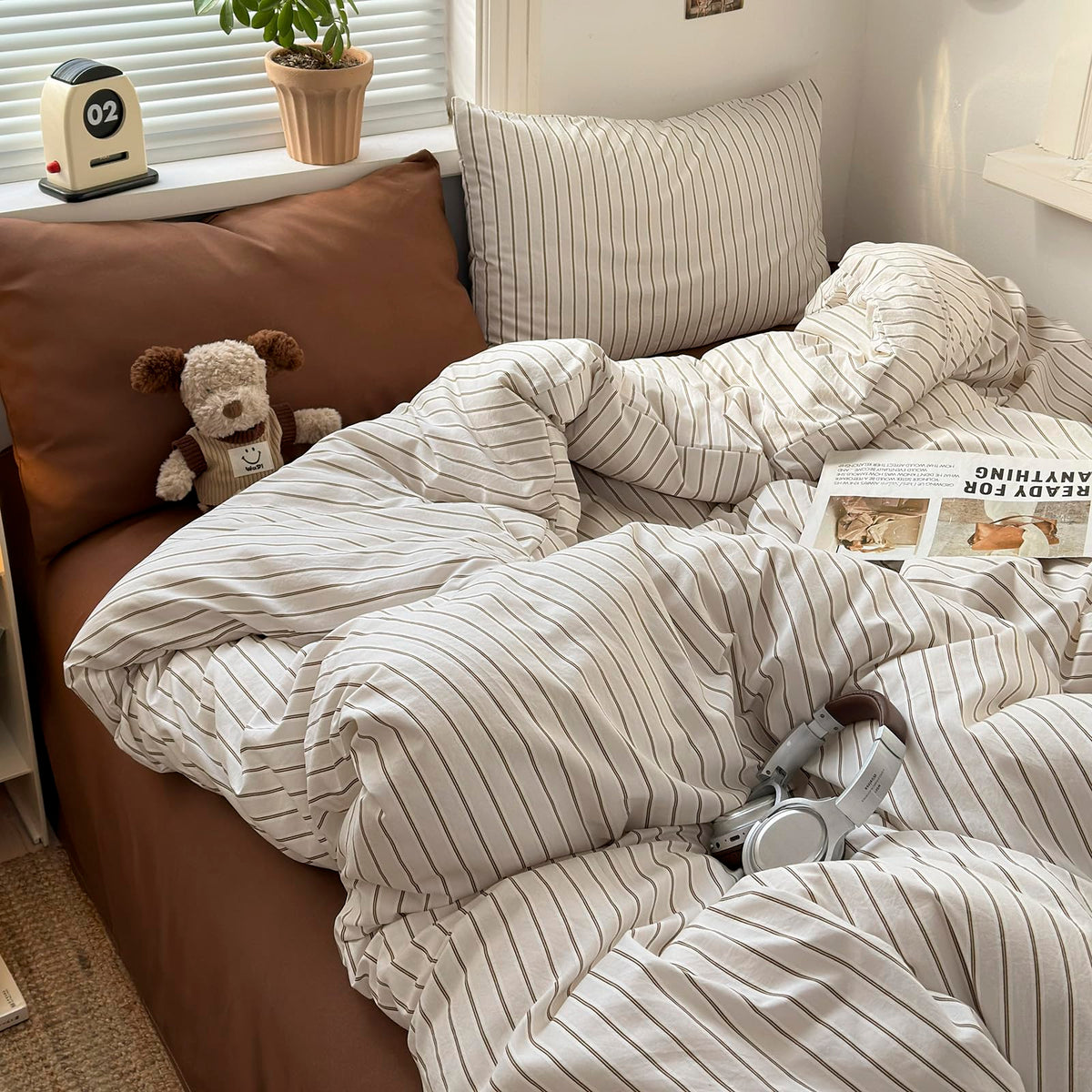 French Chic Ruffled Duvet Cover Queen Size Beige Wavy Jacquard Bedding Set 3 Pieces, Microfiber Zipper Comforter Cover and 2 Pillowcases Aesthetic Boho Girls Women Bedding Duvet Cover for All Seasons
