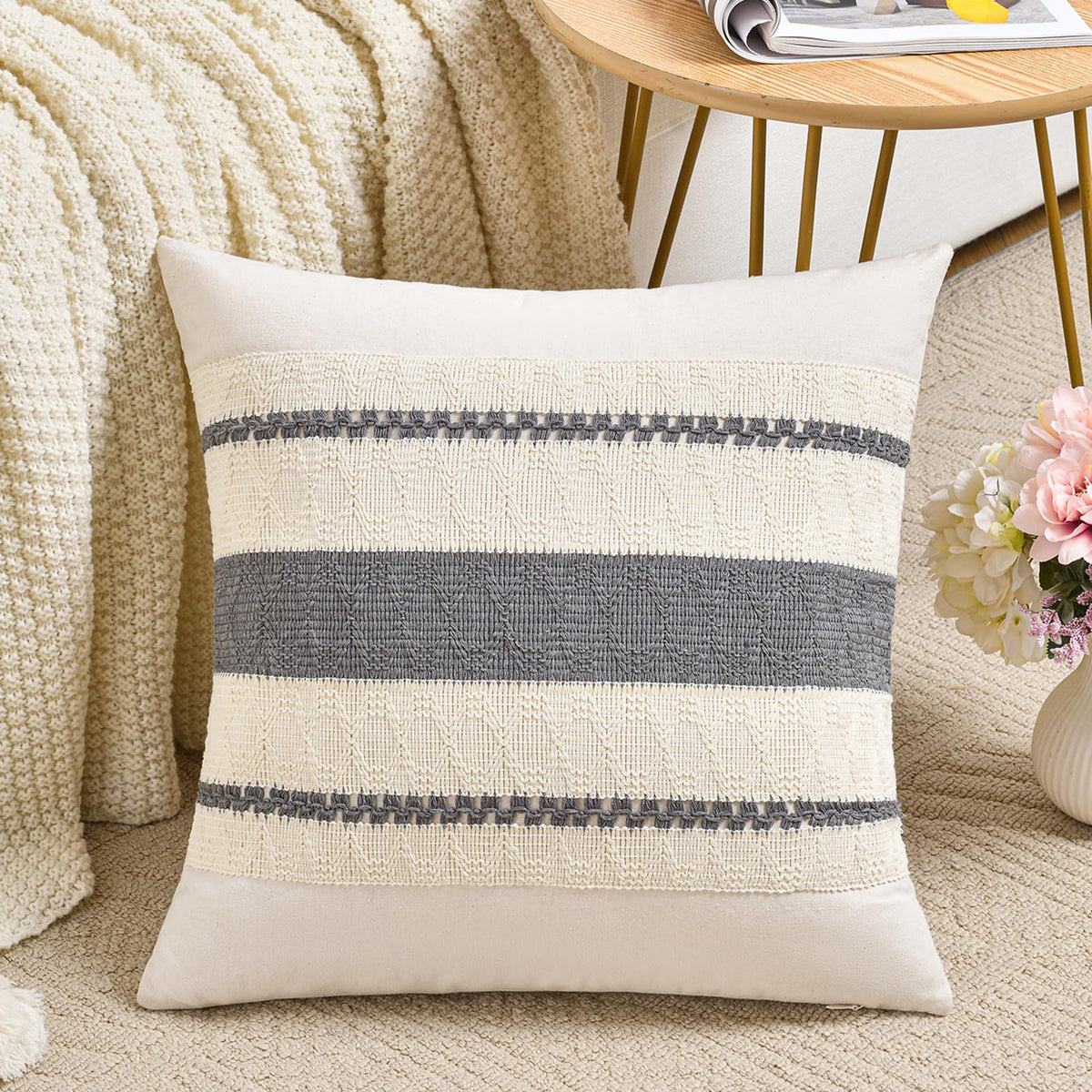Fancy Homi Set of 1 Navy Blue Lumbar Decorative Throw Pillow Covers 12x20 Inch for Couch Bed Sofa Living Room, Soft Cotton blend Woven Textured Cushion Case