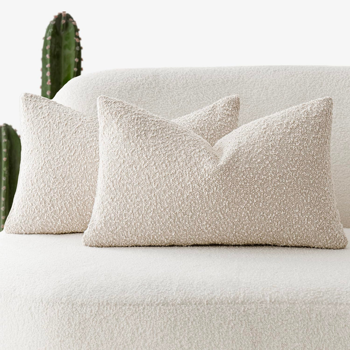 Foindtower Decorative Textured Boucle Throw Pillow Covers 18x18 Inch,Ivory