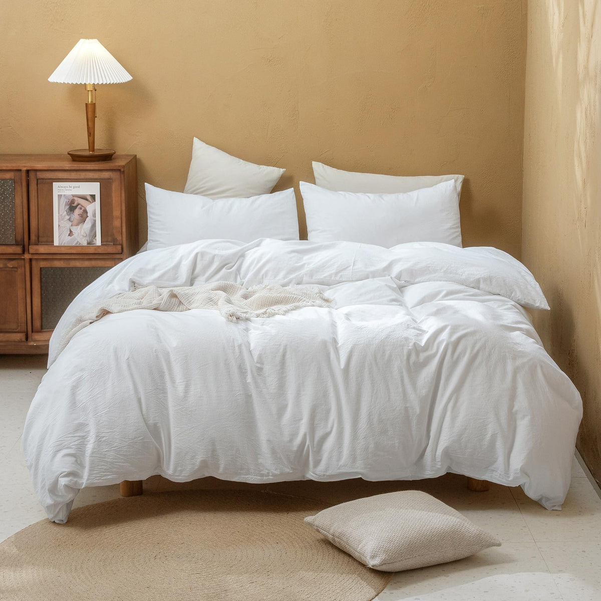 FOSSA Duvet Cover Set 100% Washed Cotton Linen Feel Queen