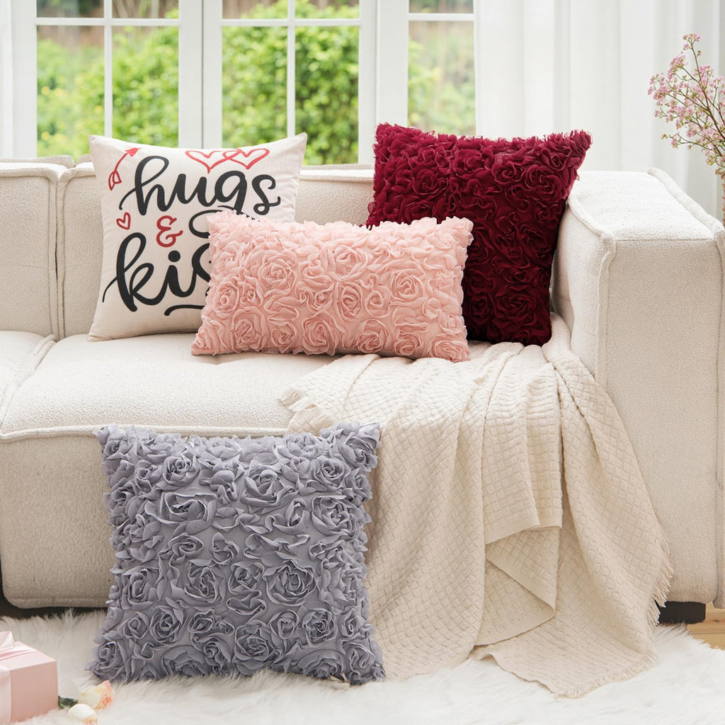 MIULEE Decorative Rose Flower Pillow Cover Pack of 1 Peach Pink 12x20 Inch