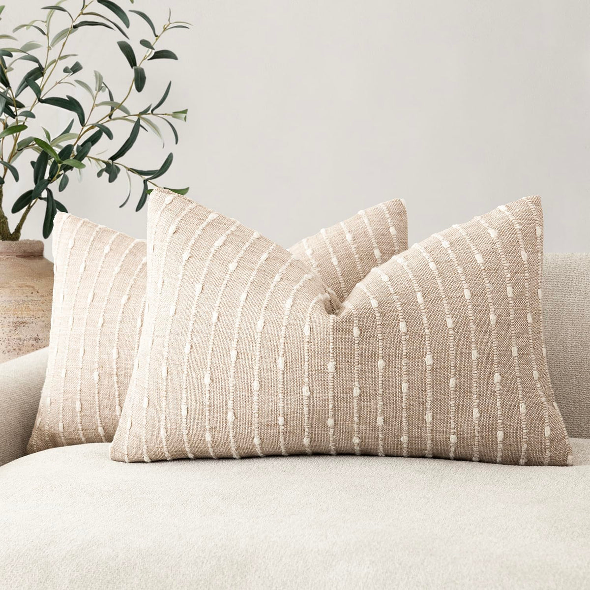 Foindtower Decorative Striped Boucle Throw Pillow Covers 18x18 Inch Camel