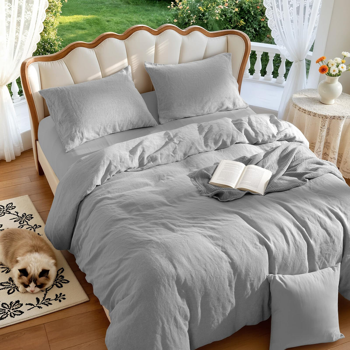 LBRO2M 100% French Linen Duvet Cover Set 3Pcs, Comforter Cover King Size
