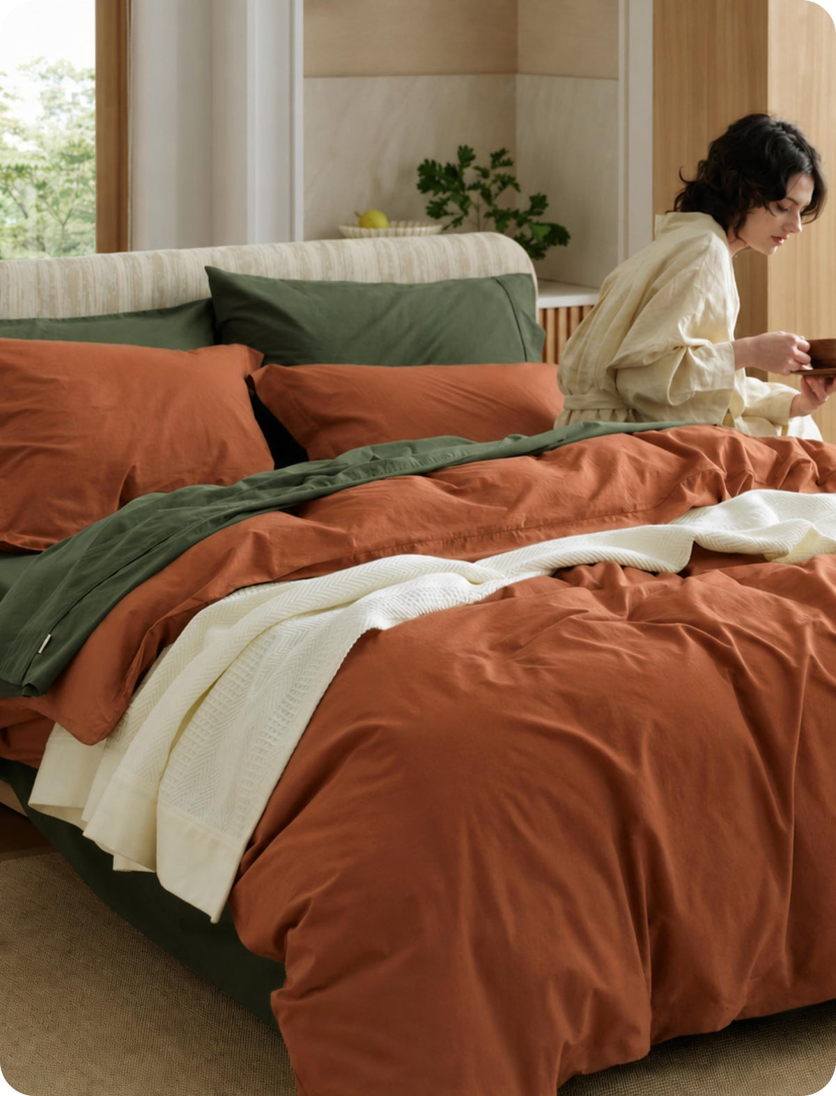 Bedsure PureWoven 100% Washed Cotton Duvet Cover Set, Queen Size, 3-PC