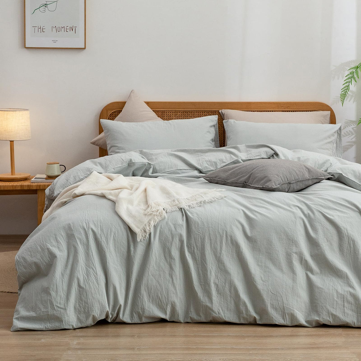 BESTOUCH Cotton Solid Duvet Cover Set Linen Feel Cornflower Blue King