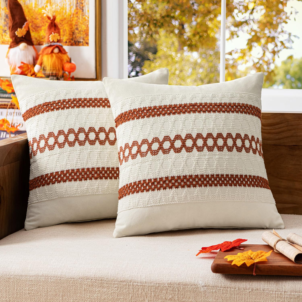 MIULEE Set of 2 Sage Green Boho Decorative Lumbar Pillow Covers 12x20 Inch