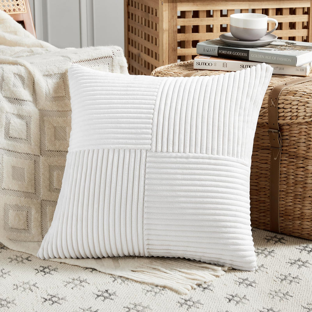 Fancy Homi Blush Pink Lumbar Decorative Throw Pillow Covers 12x20 Inch for Living Room Couch Bed, Rustic Farmhouse Boho Home Decor, Soft Striped Corduroy Rectangle Accent Cushion Case 30x50 cm