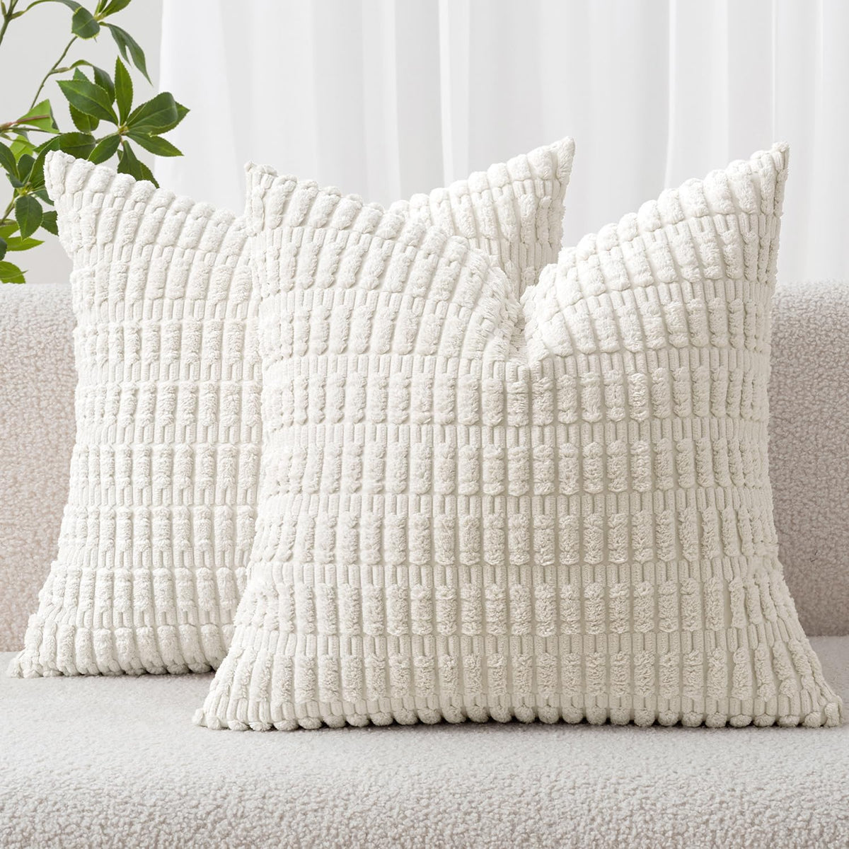 MIULEE Corduroy Decorative Throw Pillow Covers 20x20 Cream White Pack of 2