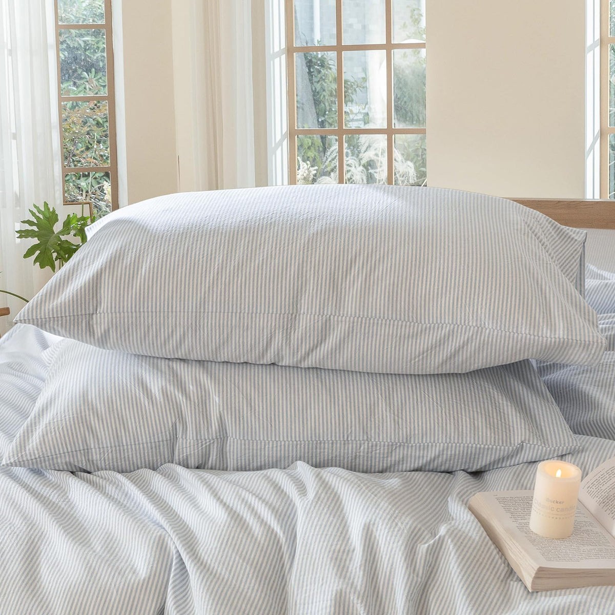 MOOMEE Pillowcase Set of 2 100% Washed Cotton Linen-Like Standard