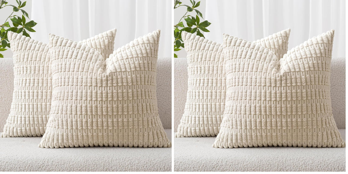 MIULEE Corduroy Decorative Throw Pillow Covers 20x20 Cream White Pack of 2
