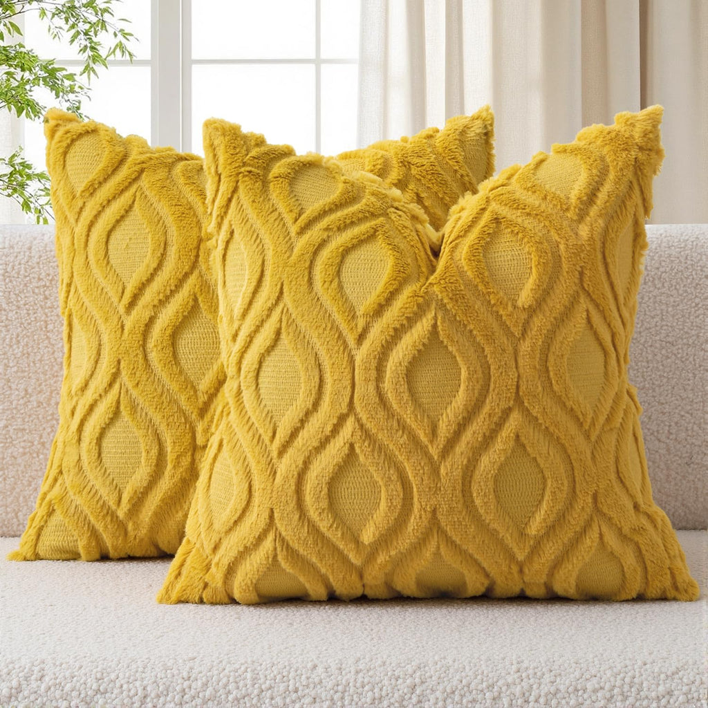MIULEE Fall Mustard Yellow Soft Plush Faux Wool Throw Pillow Covers 18x18