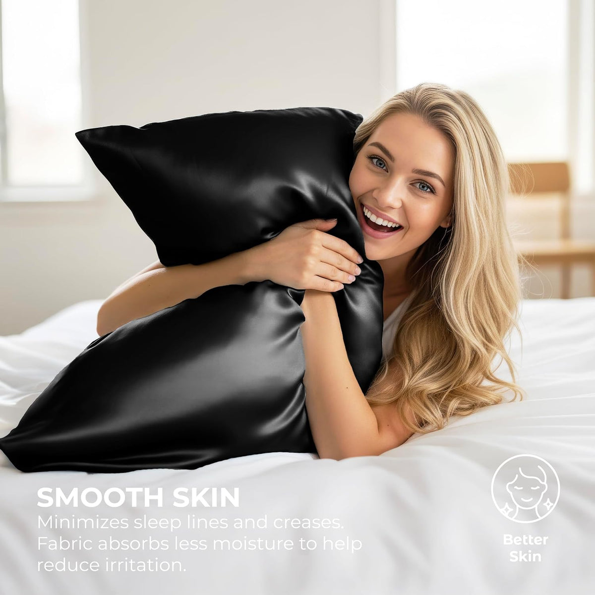 Pure Bedding Satin Pillowcase 2 Pack - Queen Size (20"x30", Black) - Silky Pillow Cases for Hair and Skin - Satin Pillow Covers with Envelope Closure - Extra Soft Premium Microfiber