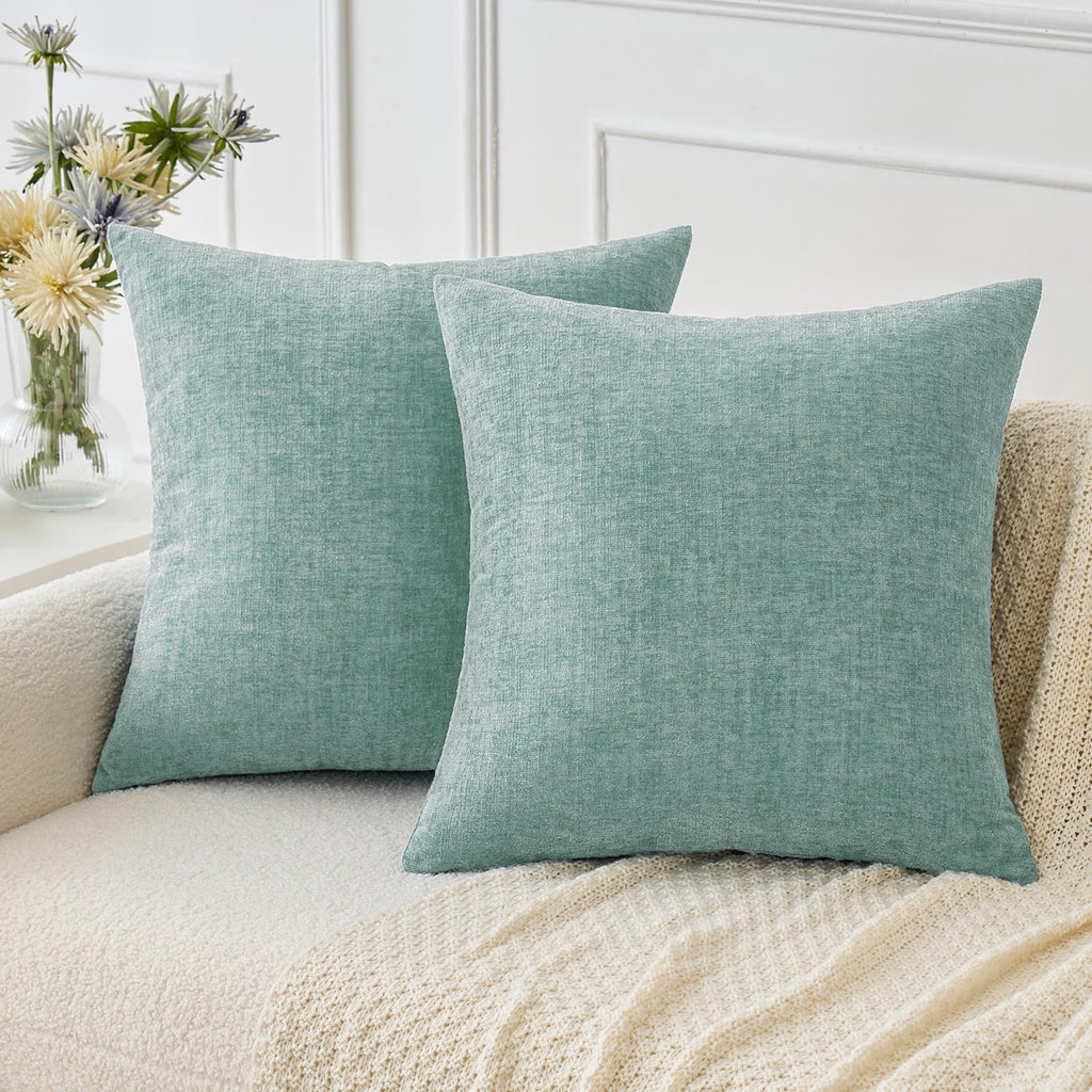 MIULEE Soft Chenille Throw Pillow Covers Sage Green 18x18 Inch Pack of 2