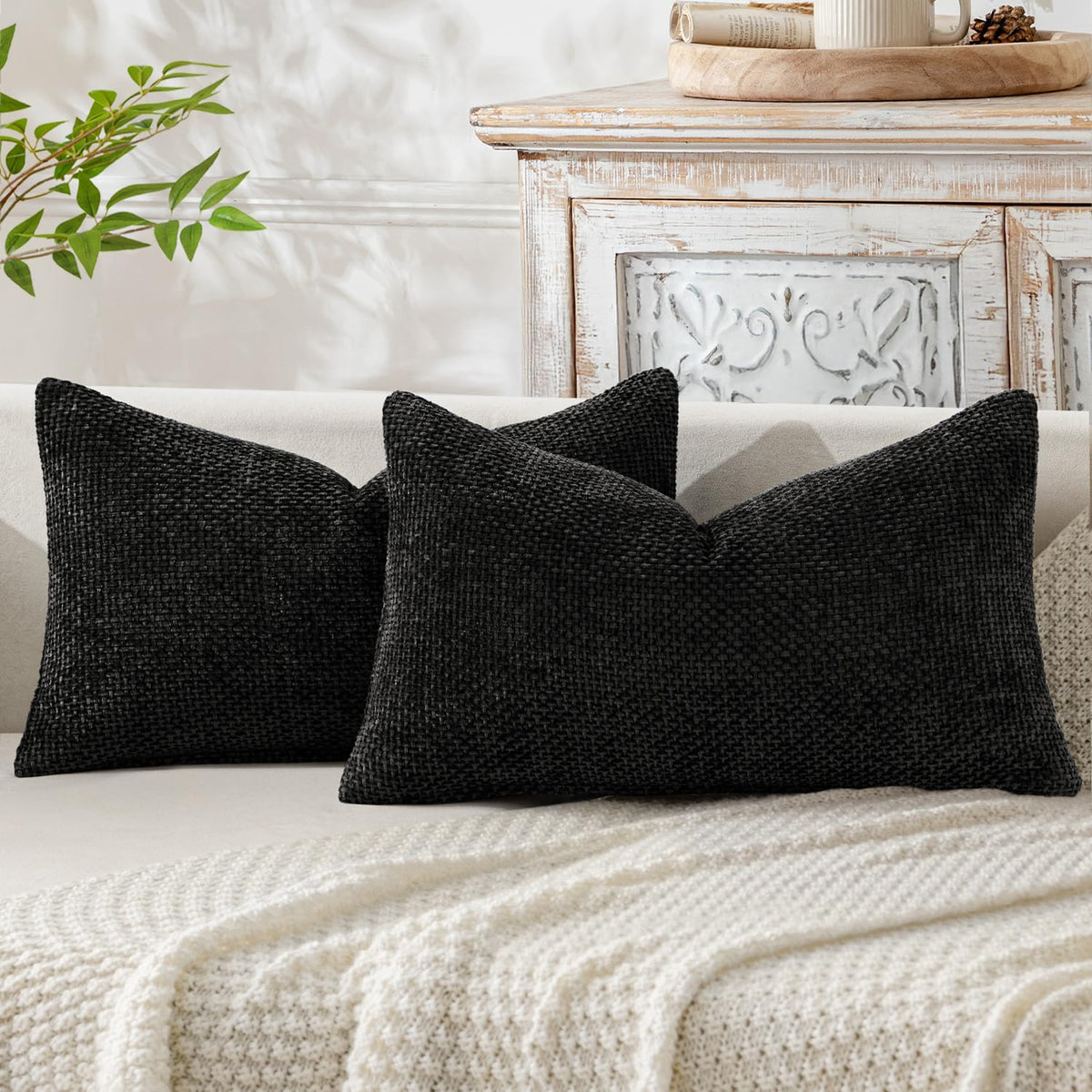 MIULEE Decorative Couch Throw Pillow Covers 18x18 Inch Neutral Beige 2 Pack