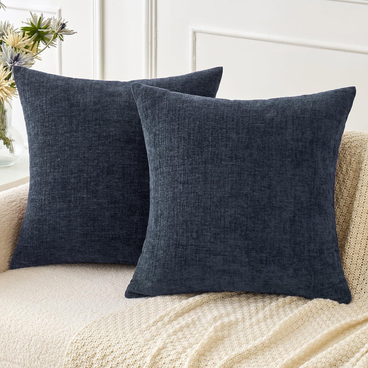 MIULEE Soft Chenille Throw Pillow Covers Sage Green 18x18 Inch Pack of 2
