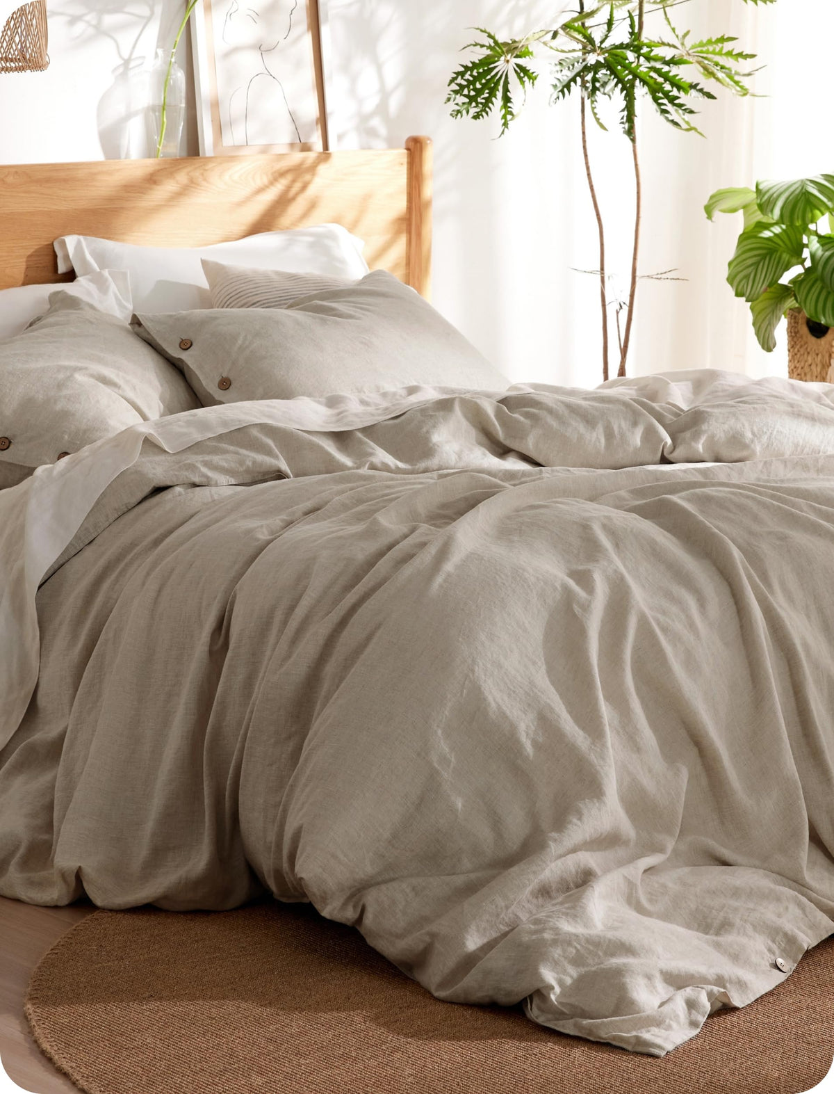 Bedsure PureWoven Linen Duvet Cover Queen, Linen Cotton Blend, Olive Green
