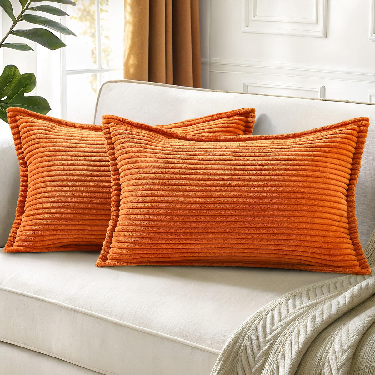 decorUhome Fall Corduroy Olive Green Throw Pillow Covers 18x18 Set of 2