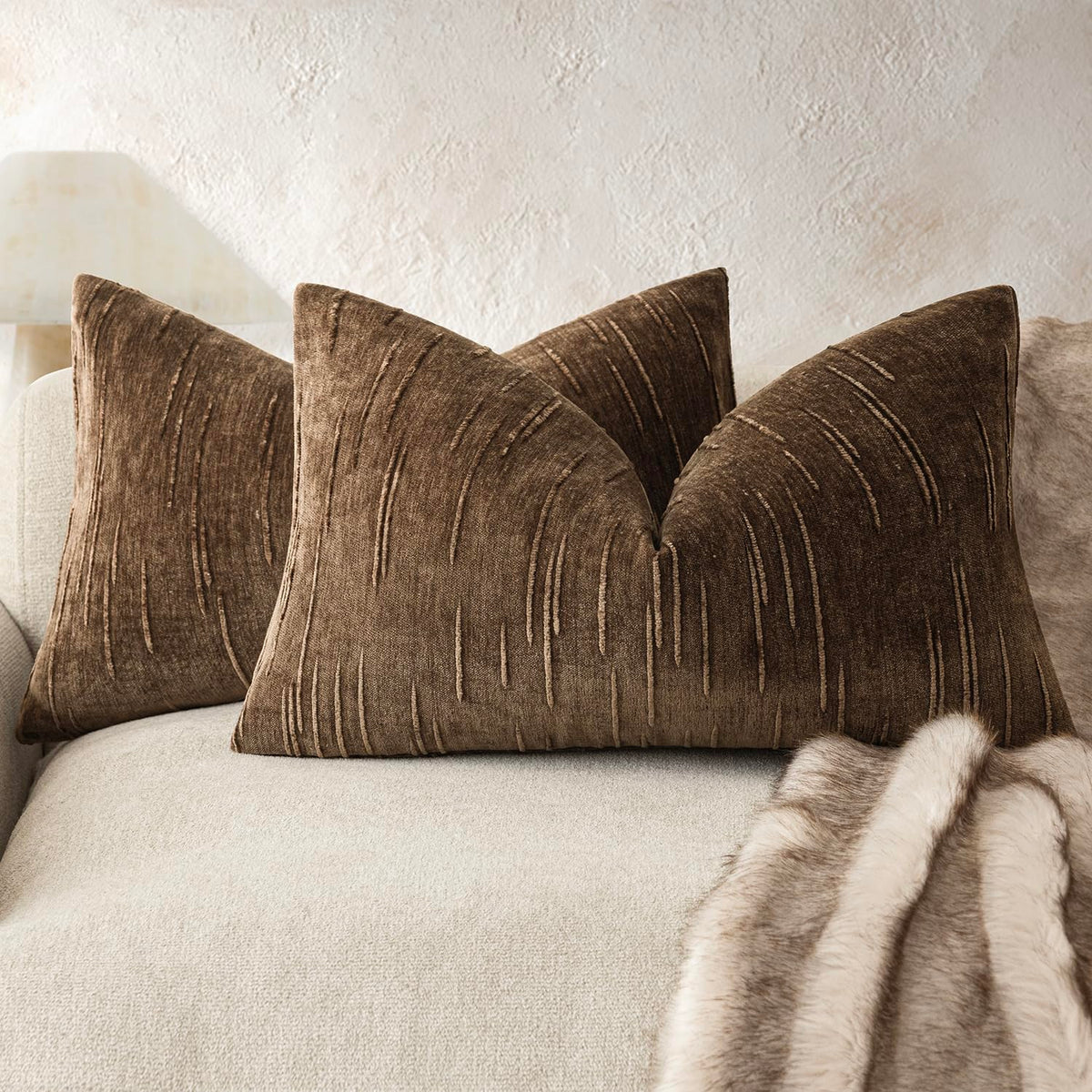 Foindtower Pack of 2 Slubby Textured Chenille Throw Decorative Pillow Covers Square Accent Solid Cushion Cover Soft Farmhouse Pillow Case for Couch Sofa Bedroom Living Room 20x20 Inch,Dark Olive Green