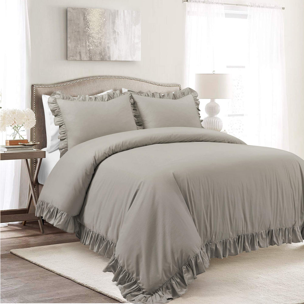 Lush Decor Reyna Ruffle Cotton Duvet Cover Set 3 Piece Set Full/ Queen, White - Queen Size Bedding Set - White Duvet Queen- Ruffled Bedding - Coquette Decor