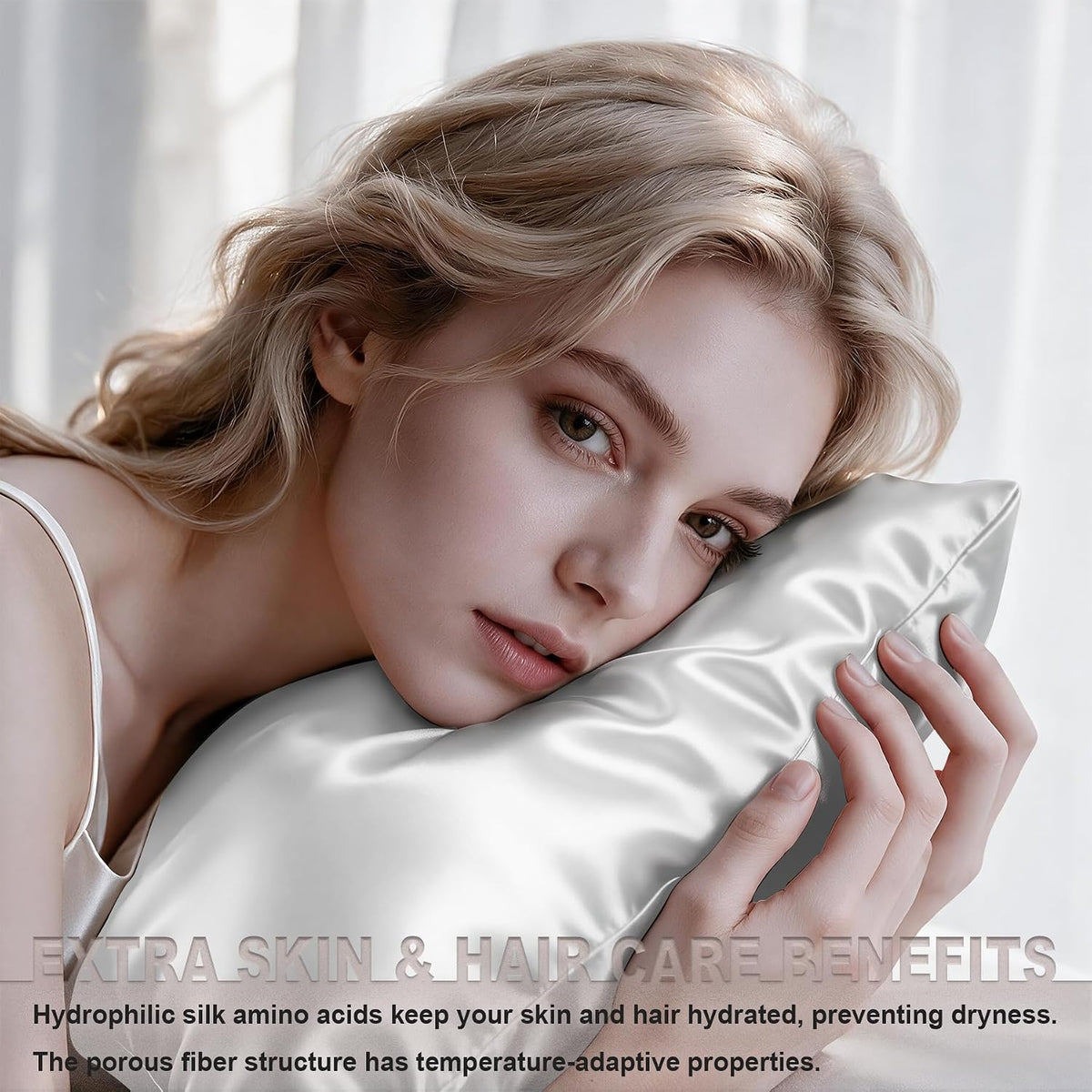 LYSHIN White Silk Pillow Cases Standard Size with Hidden Zipper