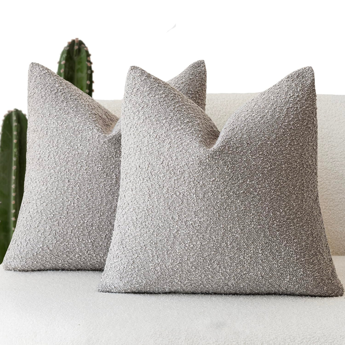 Foindtower Decorative Textured Boucle Throw Pillow Covers 18x18 Inch,Ivory
