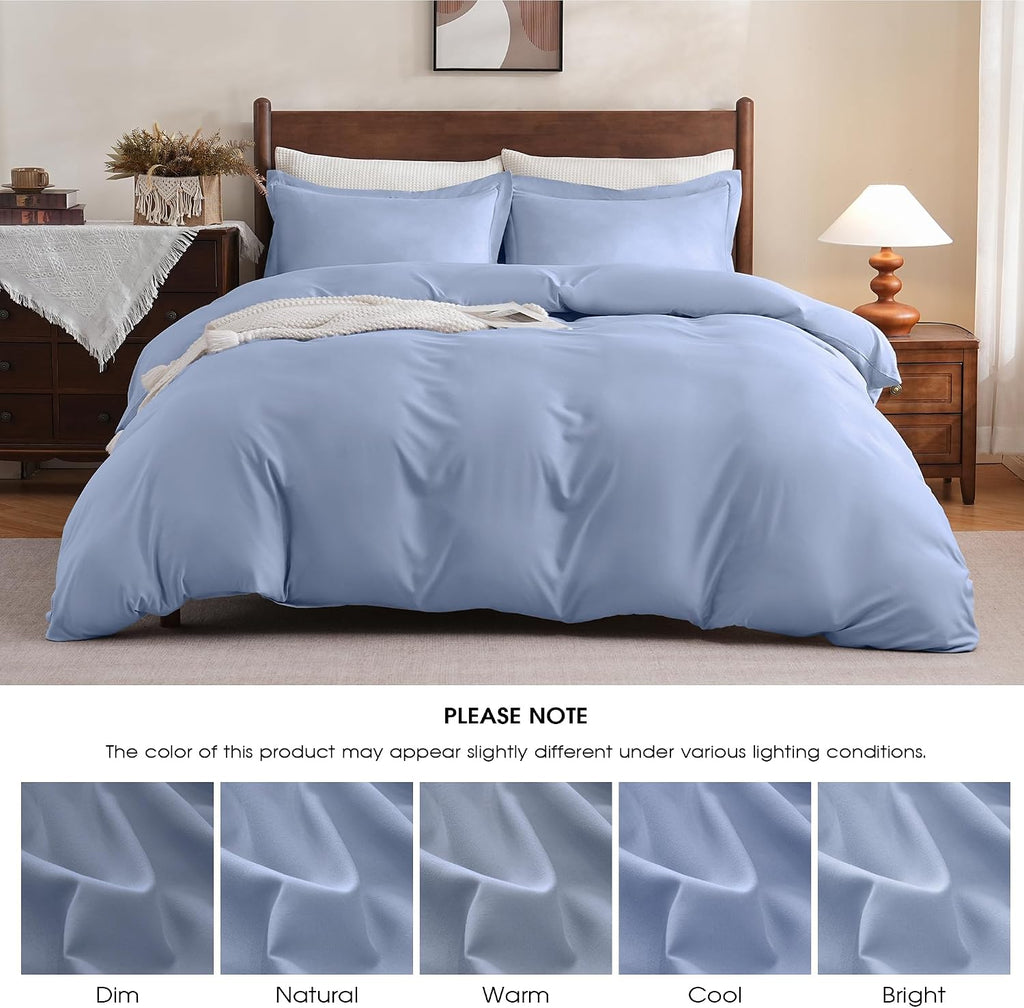 FreshCulture Duvet Cover King Size - 3 Pieces Microfiber Duvet Cover Set with Zipper Closure - Lightweight & Easy Care - 1 Comforter Cover & 2 Pillow Shams - Comforter Not Included (Baby Blue)
