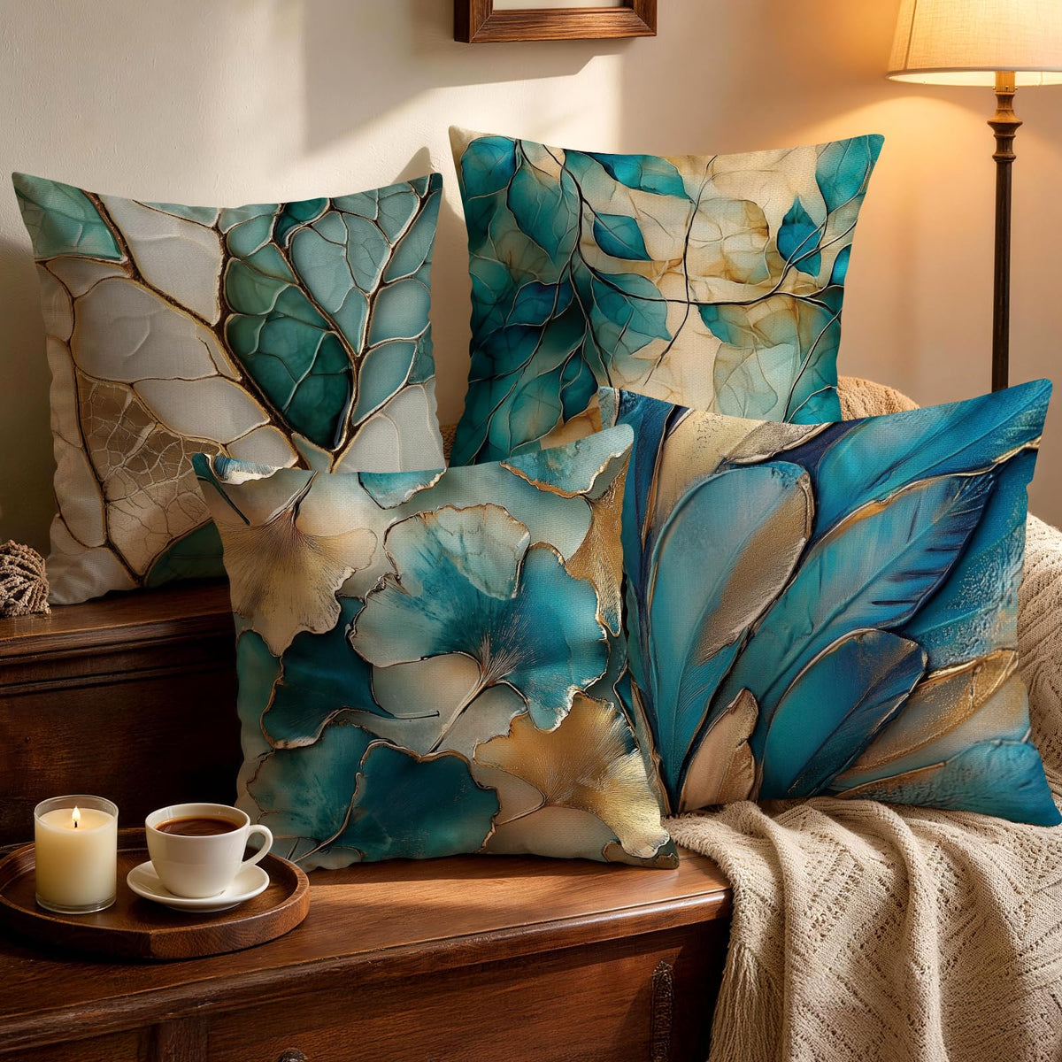 OBSEDE Retro Wood Grain Geometric Throw Pillow Covers 18 x 18 Inch Set of 4