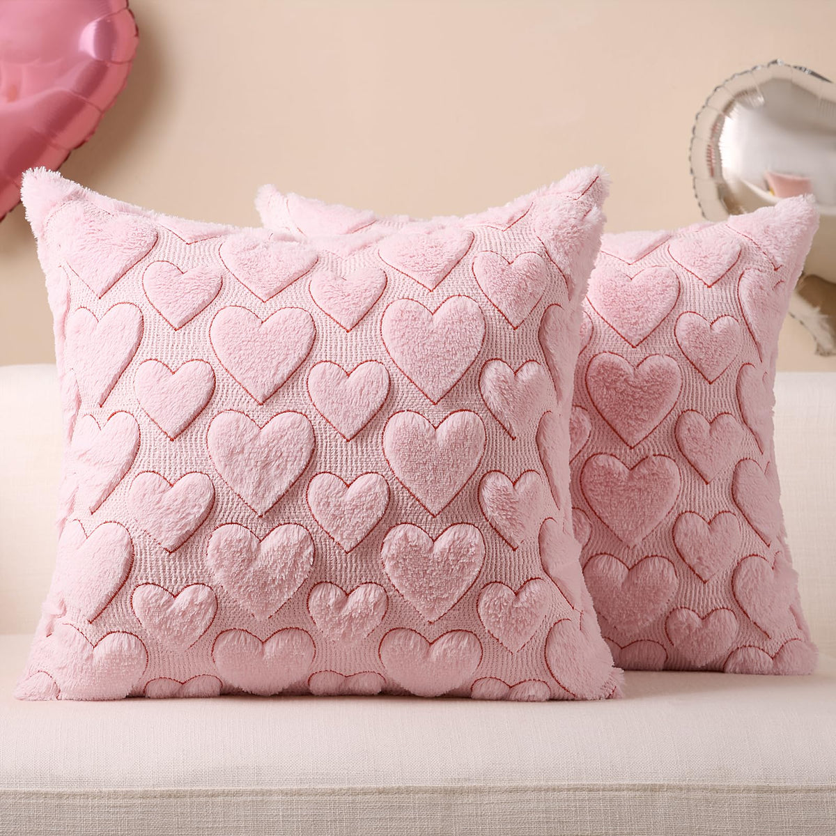 Softalker Spring Summer Throw Pillow Covers 18 x 18 Inch Set of 2, Farmhouse Decorative Floral Daisy Soft Faux Fur Cushion Covers, 3D Pillow Cases for Couch Bedroom Living Sofa Room Home Decor, Pink