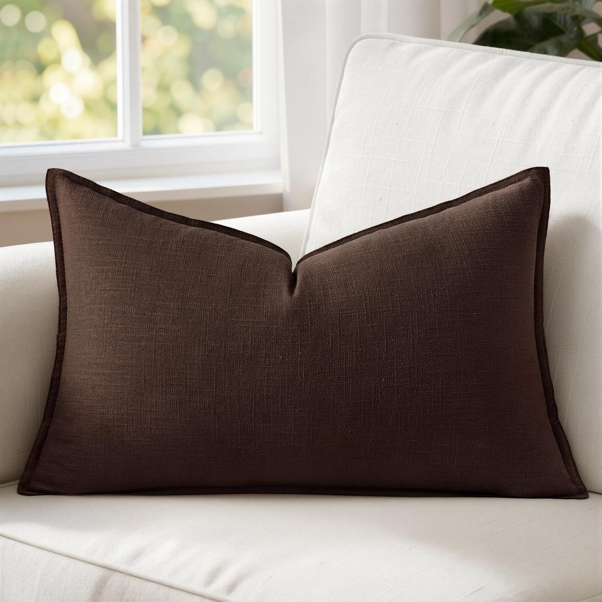 MIULEE Decorative Linen Lumbar Pillow Cover 14x36 Inch Natural Beige