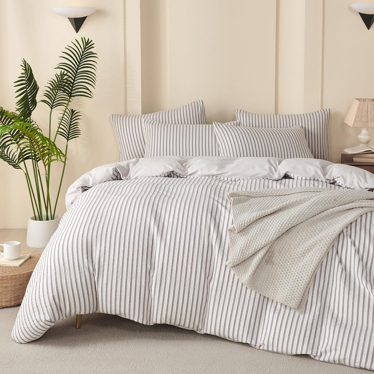 King Size Duvet Cover Set Floral Luxury Soft Brushed Microfiber Crinkle Gauze Fabric 3 Pieces Bedding Set Flower Pattern Duvet Cover King with Zipper Closure Breathable Comfy