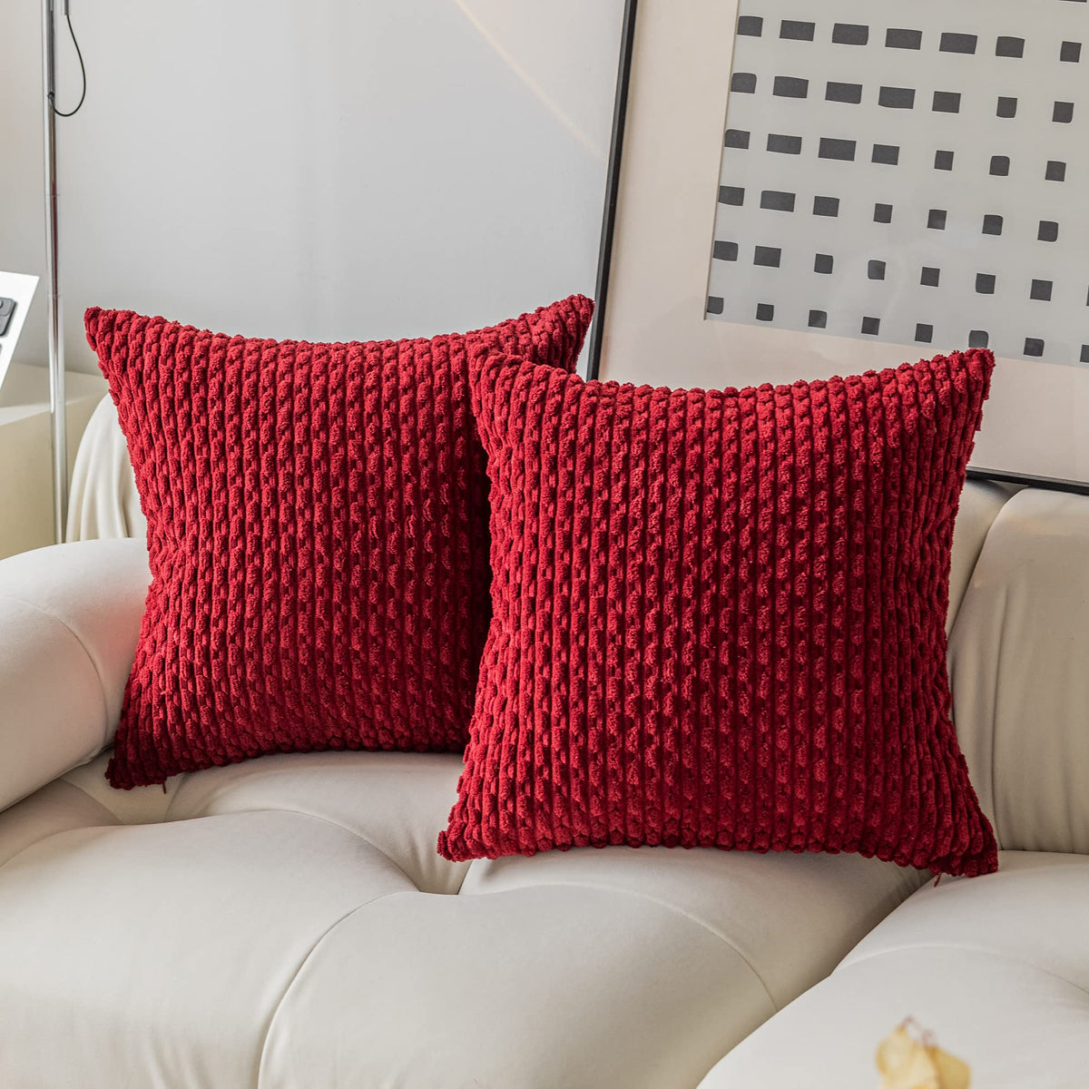 Kevin Textile Soft Corduroy 18x18 Inch Pillow Covers 2 Pack, Burnt Brick