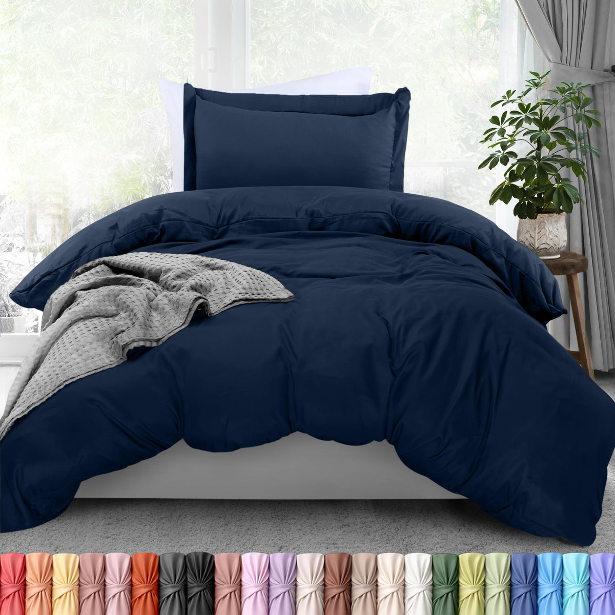Duvet Cover Queen, 3 Piece Cotton Like Polyester with Zipper Closure, Black