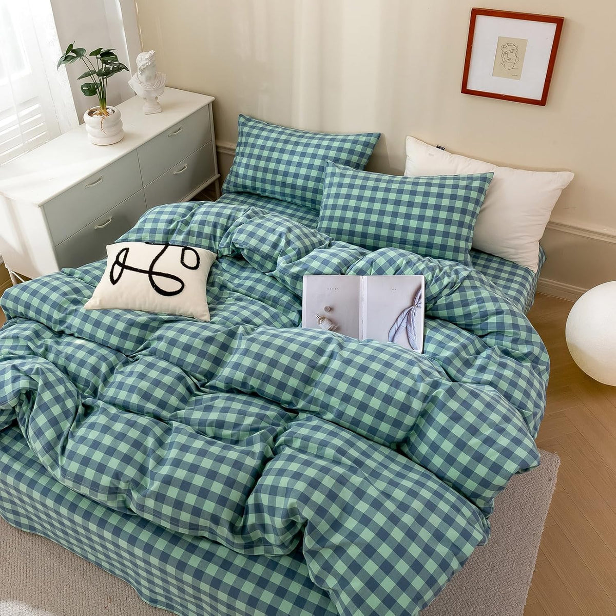 mixinni Retro Striped Duvet Cover Set King - 100% Natural Cotton 3-Piece Vintage Red Stripes Pattern Printed Bedding Set, Soft Breathable Comforter Cover with Zipper Closure & Corner Ties, King Size