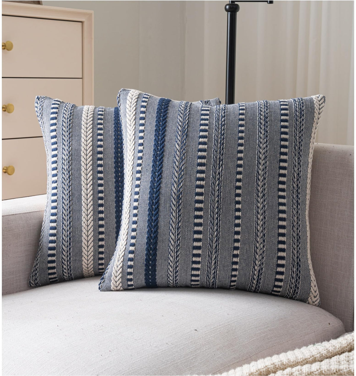 Cethom Boho Throw Pillow Covers 18x18 Inch Set of 2, Farmhouse Decorative Couch Pillow Cases, Black Accent Pillows of Bed, Sofa Bedroom Living Room Home Decor Cushion Cover