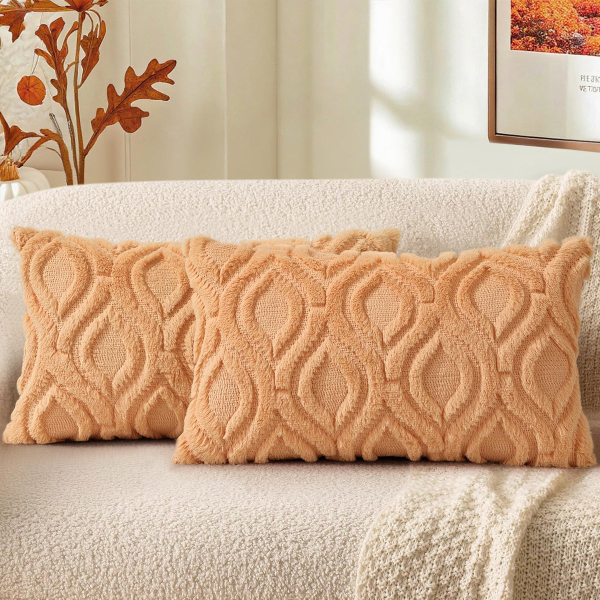 decorUhome Faux Fur Plush Soft Rust Throw Pillow Covers 18x18 Set of 2