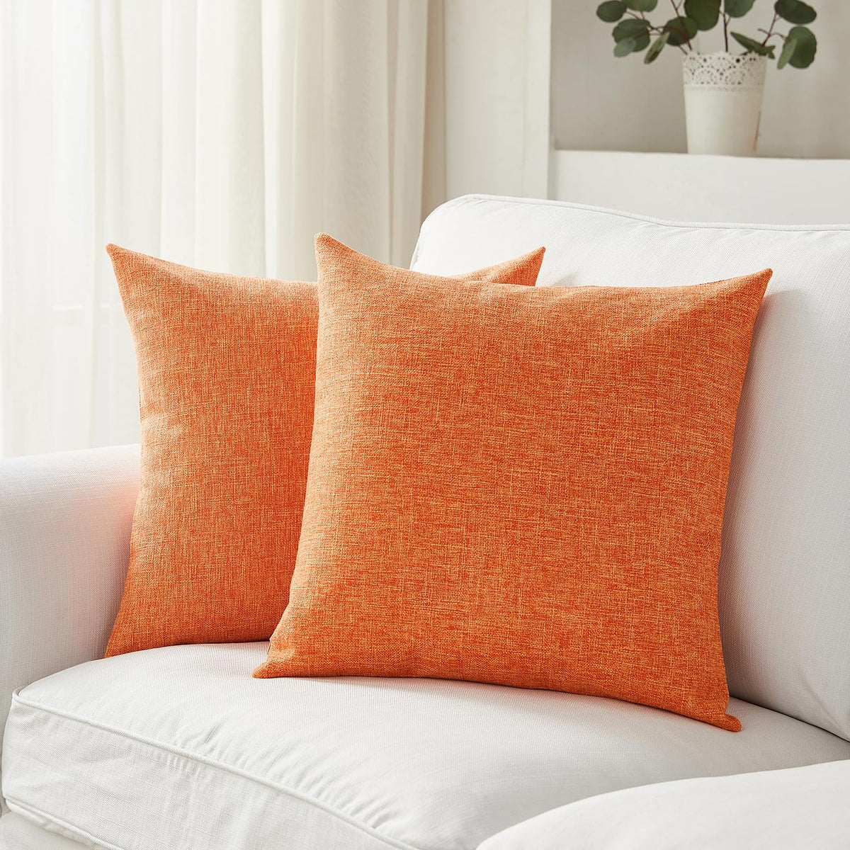 Meekio Linen Blend Throw Pillow Covers 18x18 Set of 2, Ivory