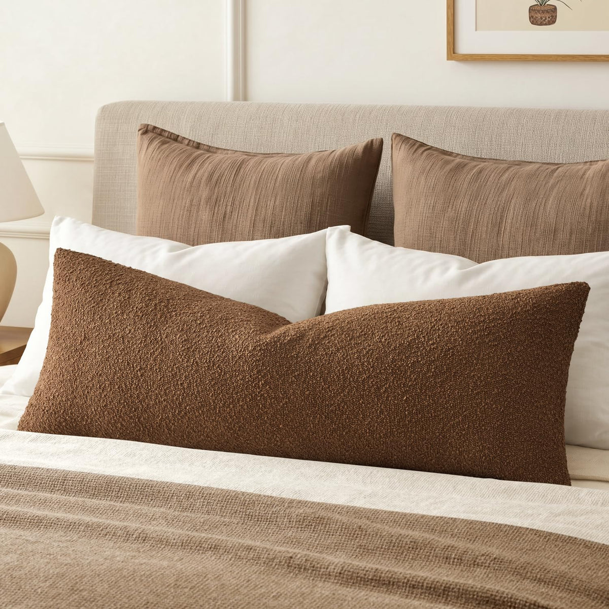 MIULEE Textured Boucle Lumbar Pillow Cover for Bed 12x20 Neutral