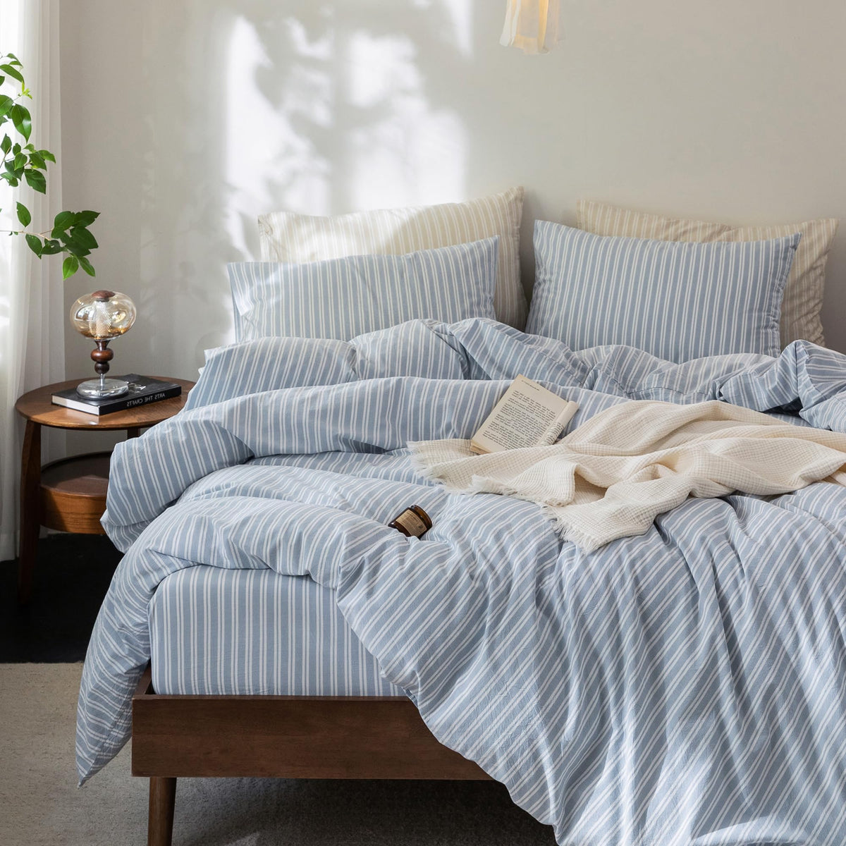 FOSSA Duvet Cover Set 100% Washed Cotton Linen Feel Queen