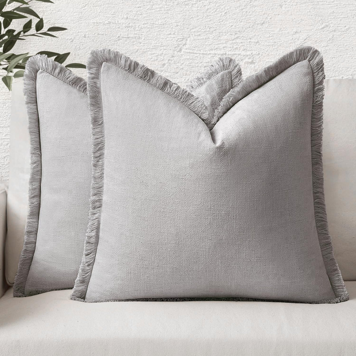 MIULEE Boho Linen Fringe Decorative Throw Pillow Covers Olive Green 20x20