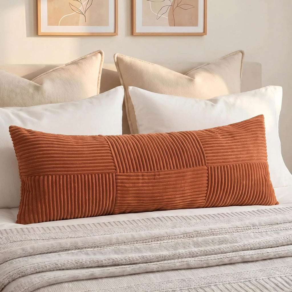 Fancy Homi Blush Pink Lumbar Decorative Throw Pillow Covers 12x20 Inch for Living Room Couch Bed, Rustic Farmhouse Boho Home Decor, Soft Striped Corduroy Rectangle Accent Cushion Case 30x50 cm