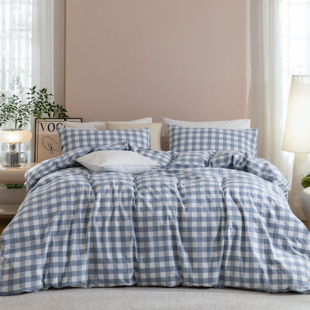JIYUAN Queen Washed Cotton Duvet Cover Set, 3-Piece, Relaxed Linen Feel
