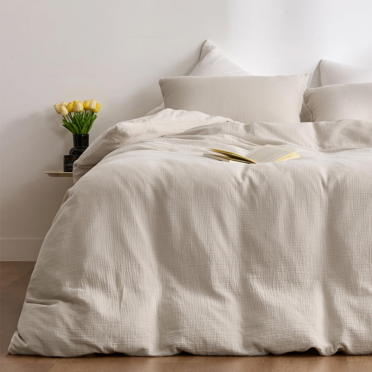Cream Duvet Cover Queen Size 100% Sandwashed Cotton