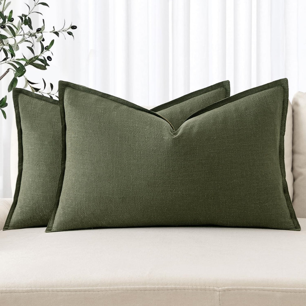 MIULEE Decorative Linen Pillow Covers 20x20 Inch Natural Beige