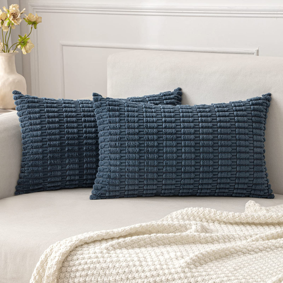 MIULEE Corduroy Decorative Throw Pillow Covers 20x20 Cream White Pack of 2