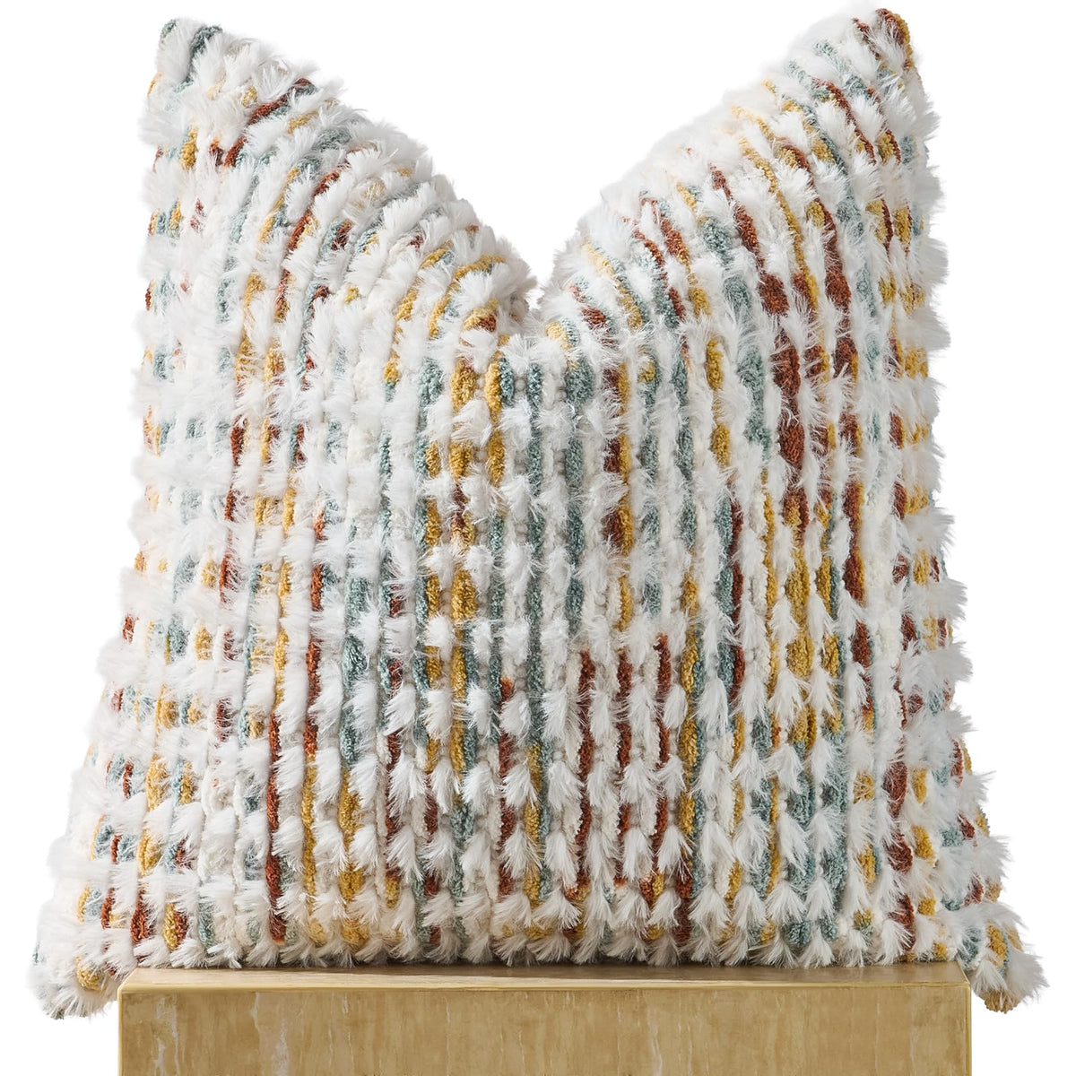 AmHoo Set of 2 Boho Chenille Pillow Cover,18 x 18-Inch Brown